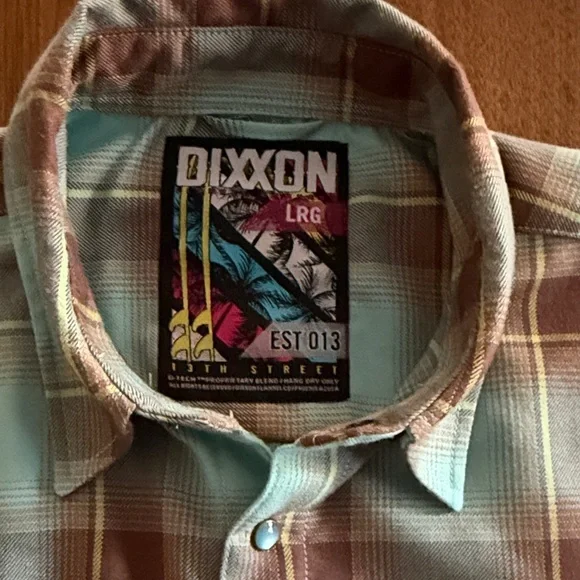 DIXXON *13th Street* button-up teal & brown long-sleeve plaid front pocket shirt - Picture 5 of 12